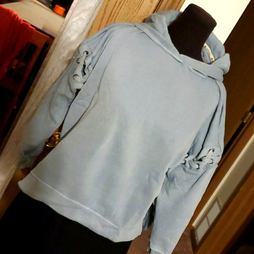 Avocado Activewear lace sleeved hoodie mint gray Small